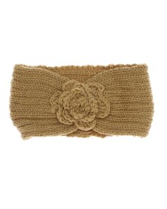 Bentita de par tricotata, de dama, 100% acril, ButicCochet, one size, model cu floare, Maro - BNT382