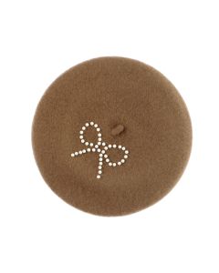 Bereta de dama, din lana, Buticcochet, model cu perle, one size, Maro - BSC852