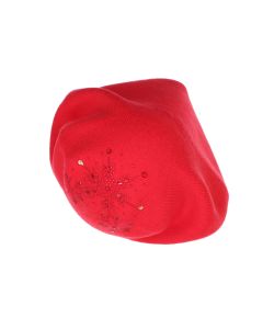 Bereta de dama, 90% lana 10% acrilic, Buticcochet, one size, model cu strasuri, Rosu - BSC865