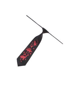Cravata pentru copii, Buticcochet, din material sintetic, 28 cm, model Dinozauri, Negru - CRV425