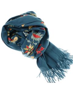 Esarfa de dama, din lana, Buticcochet, model cu broderie, 70x190 cm, Albastru - ES3211