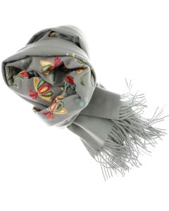 Esarfa de dama, din lana, Buticcochet, model cu broderie, 70x190 cm, Gri - ES3212