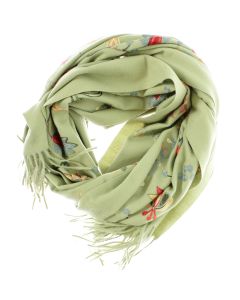 Esarfa de dama, din lana, Buticcochet, model cu broderie, 70x190 cm, Vernil - ES3213