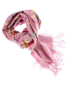 Esarfa de dama, din lana, Buticcochet, model cu broderie, 70x190 cm, Roz - ES3214