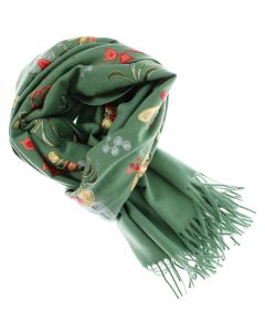 Esarfa de dama, din lana, Buticcochet, model cu broderie, 70x190 cm, Verde - ES3215