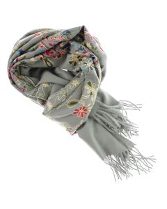 Esarfa de dama, din lana, Buticcochet, model cu broderie, 70x190 cm, Gri - ES3220