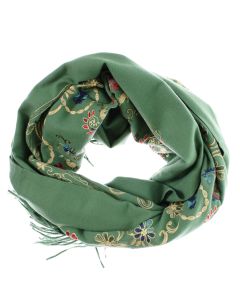 Esarfa de dama, din lana, Buticcochet, model cu broderie, 70x190 cm, Verde - ES3222
