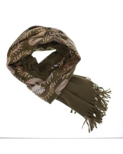 Esarfa dama, din lana, Buticcochet, 70x180 cm, model cu boderie, Kaki - ES3438