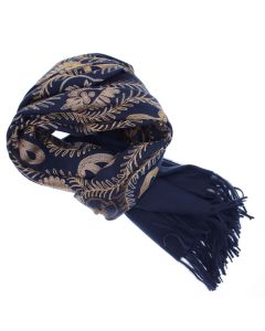 Esarfa dama, din lana, Buticcochet, 70x180 cm, model cu boderie, Bleumarin - ES3441
