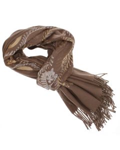 Esarfa dama, din lana, Buticcochet, 70x180 cm, model cu boderie, Maro - ES3442