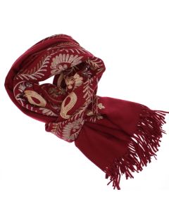 Esarfa dama, din lana, Buticcochet, 70x180 cm, model cu boderie, Visiniu - ES3443