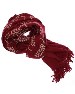 Esarfa dama, din lana, Buticcochet, 70x180 cm, model cu boderie, Visiniu - ES3447