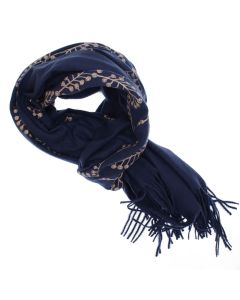 Esarfa dama, din lana, Buticcochet, 70x180 cm, model cu boderie, Bleumarin - ES3452