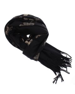Esarfa dama, din lana, Buticcochet, 70x180 cm, model cu boderie, Negru - ES3453