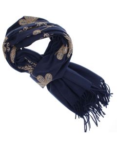 Esarfa dama, din lana, Buticcochet, 70x180 cm, model cu boderie, Bleumarin - ES3457