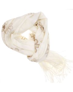 Esarfa dama, din lana, Buticcochet, 70x180 cm, model cu boderie, Alb - ES3458