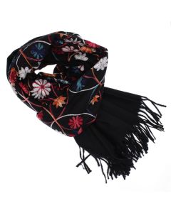 Esarfa dama, din lana, Buticcochet, 70x180 cm, model cu boderie, Negru - ES3462