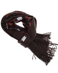 Esarfa dama, din lana, Buticcochet, 70x180 cm, model cu boderie, Maro inchis - ES3464