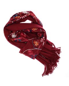 Esarfa dama, din lana, Buticcochet, 70x180 cm, model cu boderie, Visiniu - ES3465