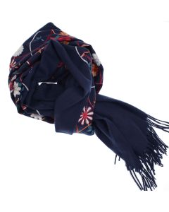 Esarfa dama, din lana, Buticcochet, 70x180 cm, model cu boderie, Bleumarin - ES3468