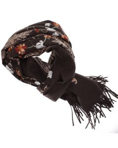 Esarfa dama, din lana, Buticcochet, 70x180 cm, model cu boderie, Maro inchis - ES3473