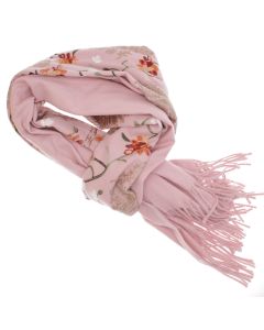 Esarfa dama, din lana, Buticcochet, 70x180 cm, model cu boderie, Roz - ES3474