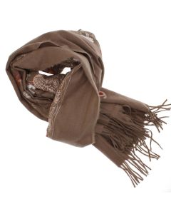 Esarfa dama, din lana, Buticcochet, 70x180 cm, model cu boderie, Maro - ES3475