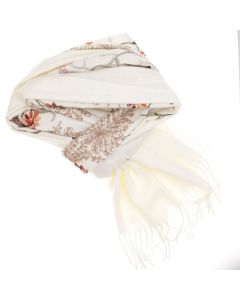 Esarfa dama, din lana, Buticcochet, 70x180 cm, model cu boderie, Alb - ES3476