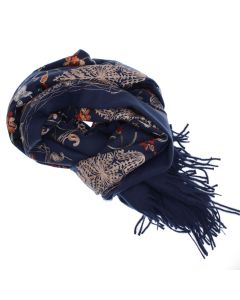 Esarfa dama, din lana, Buticcochet, 70x180 cm, model cu boderie, Bleumarin - ES3477
