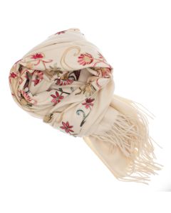 Esarfa dama, din lana, Buticcochet, 70x180 cm, model cu boderie, Bej - ES3481
