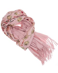 Esarfa dama, din lana, Buticcochet, 70x180 cm, model cu boderie, Roz - ES3484