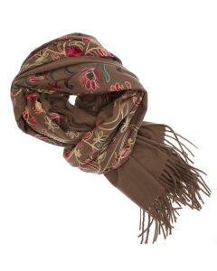 Esarfa dama, din lana, Buticcochet, 70x180 cm, model cu boderie, Maro - ES3485