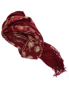 Esarfa dama, din lana, Buticcochet, 70x180 cm, model cu boderie, Visiniu - ES3488