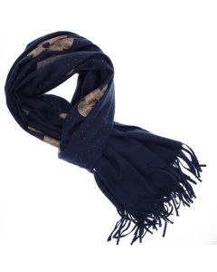Esarfa dama, din lana, Buticcochet, 70x180 cm, model cu broderie si strasuri, Bleumarin - ES3492