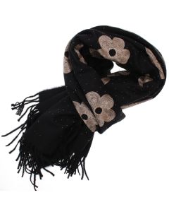 Esarfa dama, din lana, Buticcochet, 70x180 cm, model cu broderie si strasuri, Negru - ES3494