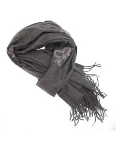 Esarfa dama, din lana, Buticcochet, 70x180 cm, model cu broderie si strasuri, Gri - ES3507