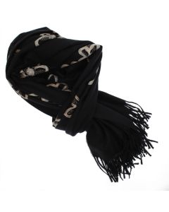 Esarfa dama, din lana, Buticcochet, 70x180 cm, model cu broderie si strasuri, Negru - ES3515
