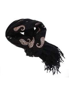 Esarfa dama, din lana, Buticcochet, 70x180 cm, model cu broderie si strasuri, Negru - ES3522