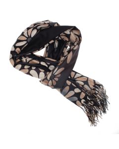 Esarfa dama, din lana, Buticcochet, 70x180 cm, cu imprimeu floral si franjuri, Negru - ES3540