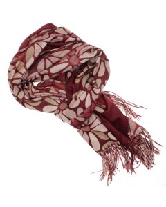 Esarfa dama, din lana, Buticcochet, 70x180 cm, cu imprimeu floral si franjuri, Visiniu - ES3541