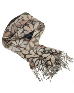 Esarfa dama, din lana, Buticcochet, 70x180 cm, cu imprimeu floral si franjuri, Kaki - ES3542