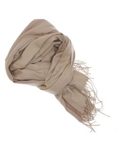 Esarfa dama, din lana, Buticcochet, 70x180 cm, cu imprimeu Uni si franjuri, Bej inchis - ES3544