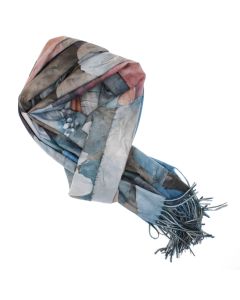 Esarfa dama, din lana, Buticcochet, 70x180 cm, cu imprimeu floral si franjuri, Albastru - ES3556