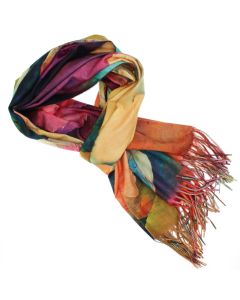 Esarfa dama, din lana, Buticcochet, 70x180 cm, cu imprimeu floral si franjuri, Multicolor - ES3561