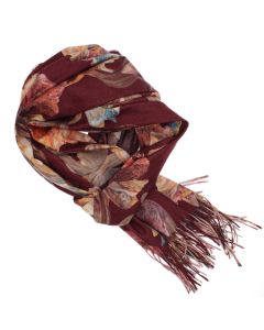 Esarfa dama, din lana, Buticcochet, 70x180 cm, imprimeu cu flori stilizte, Visiniu - ES3582