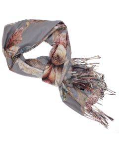 Esarfa dama, din lana, Buticcochet, 70x180 cm, imprimeu cu flori stilizate, Gri - ES3583