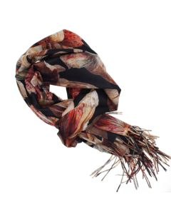 Esarfa dama, din lana, Buticcochet, 70x180 cm, imprimeu cu flori stilizate, Negru  - ES3585
