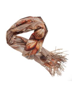 Esarfa dama, din lana, Buticcochet, 70x180 cm, imprimeu cu flori stilizate, Maro - ES3586