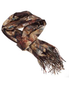 Esarfa dama, din lana, Buticcochet, 70x180 cm, imprimeu cu flori stilizate, maro inchis - ES3588