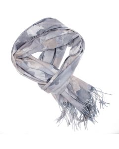 Esarfa dama, din lana, Buticcochet, 70x180 cm, imprimeu cu frunze, Gri - ES3590